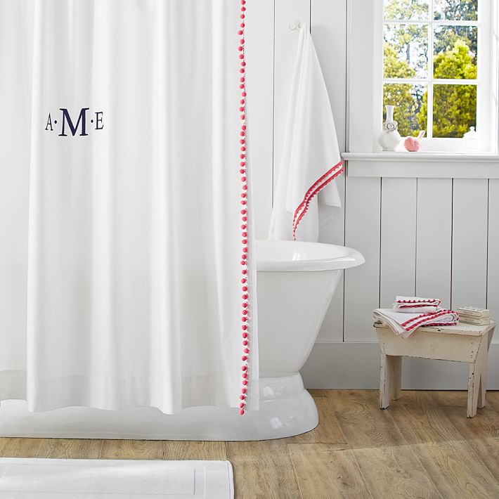Pom Pom Shower Curtain, Pink