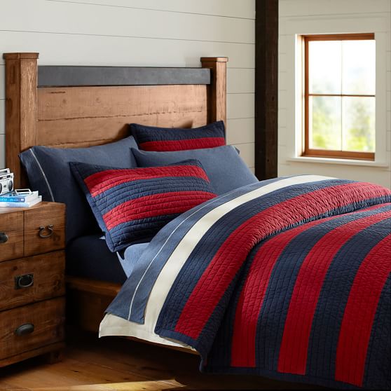 Rugby Stripe Reversible Boys Quilt Sale Pottery Barn Teen