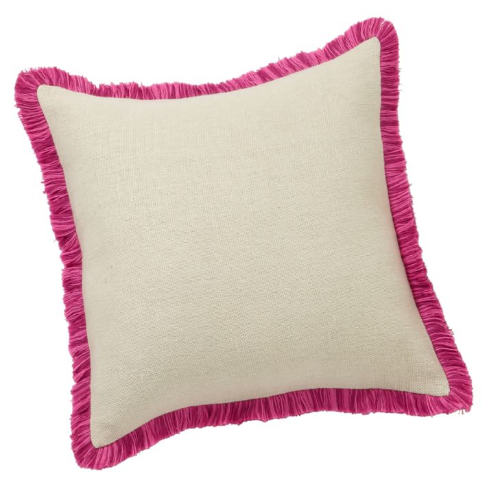 Grain Sack Fringe Pillow Cover, Pink, 16x16