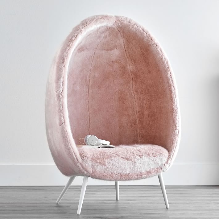 Iced Faux-Fur Blush Cave Chair
