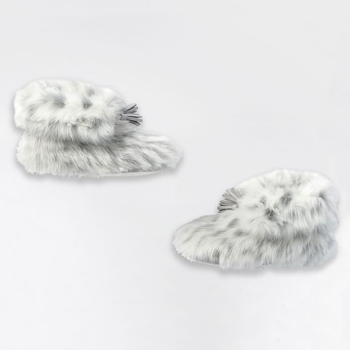 XL Gray Leopard Ankle Tassel Faux-Fur Booties