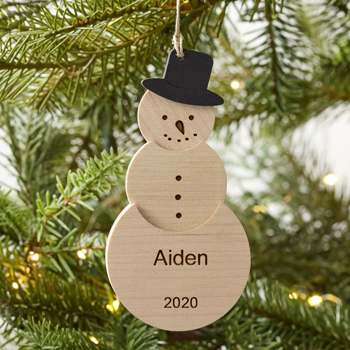 Snowman Carved Wood Ornament