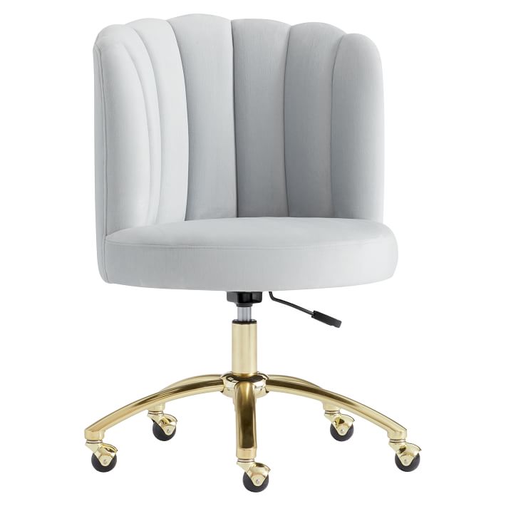 Lustre Velvet Silver Channel Stitch Swivel Desk Chair