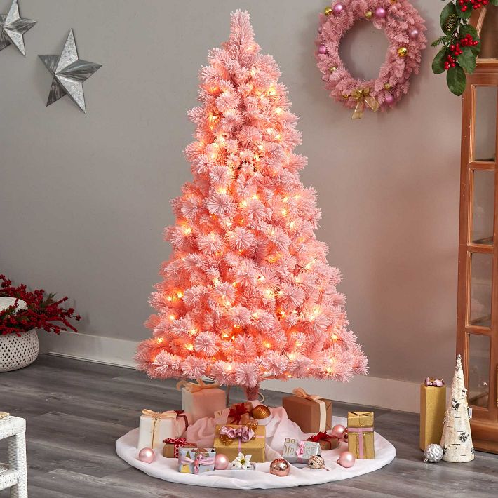 Flocked Christmas Tree with Pink and Gold Accents 