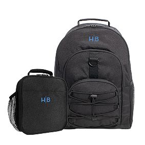 Black Solid Backpack and Classic Lunch Box Bundle