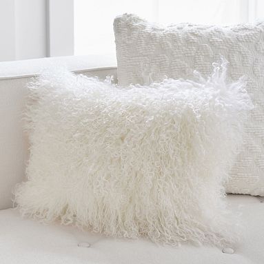Mongolian White Faux Fur Throw Pillow, 18
