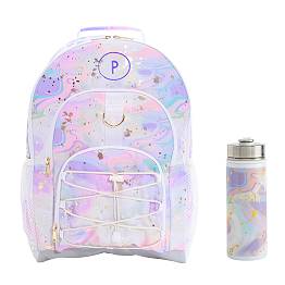 Color Flow Gold Metallic Deep Blue Multi Backpack and Cold Pack Lunch Box  Bundle