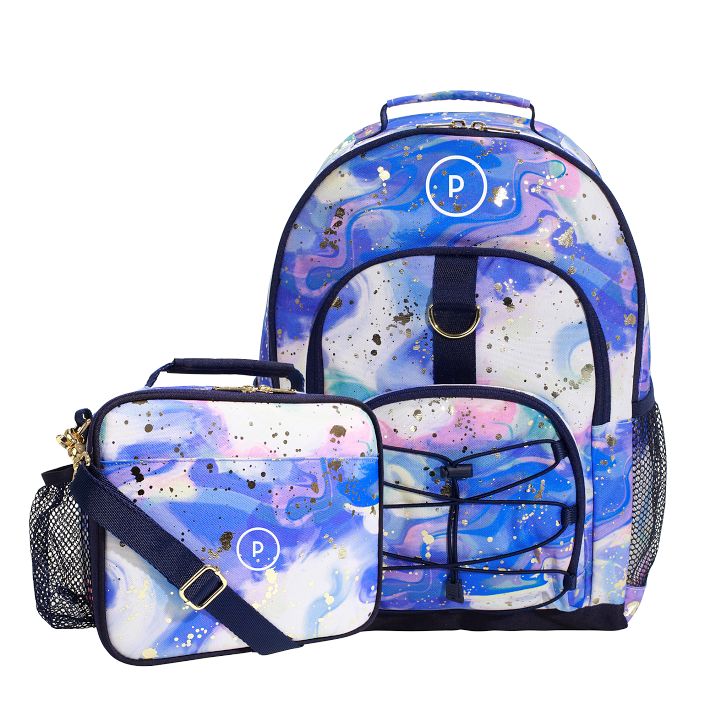 Color Flow Gold Metallic Deep Blue Multi Backpack and Cold Pack Lunch Box  Bundle