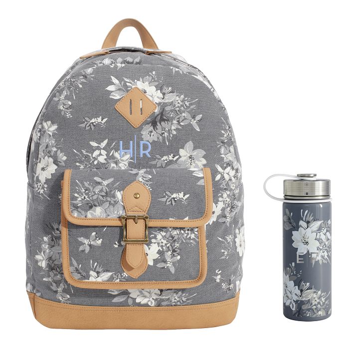 Northfield Camilla Floral Washed Black And White Backpack and Slim Water Bottle Bundle