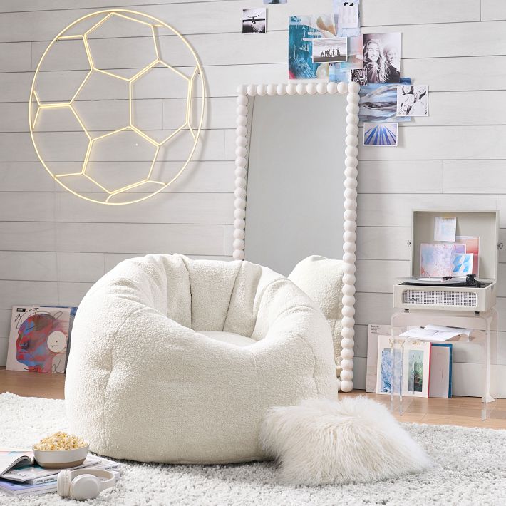 Channel Cloud Ivory Faux Fur Bean Bag Chair Slipcover, Large