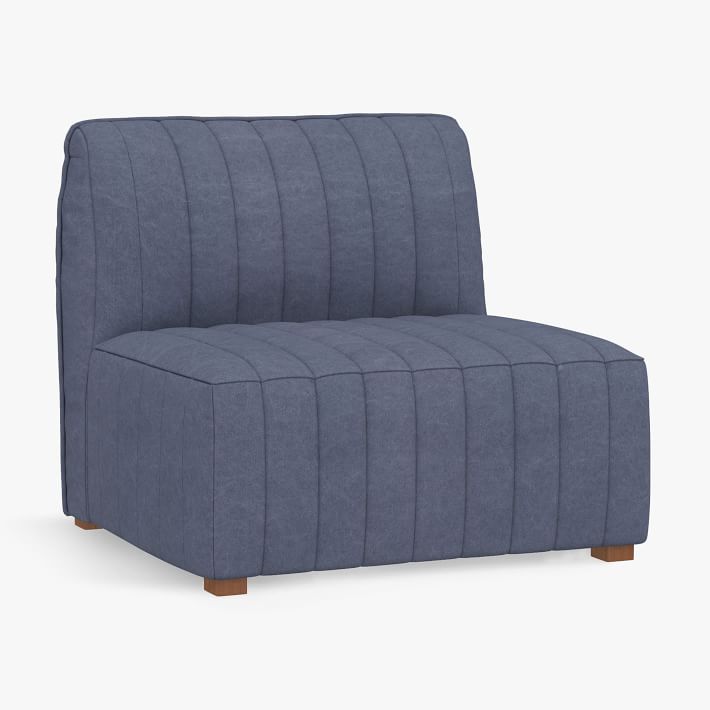 Bryce Channel Stitch Armless Chair, Enzyme Washed Canvas Storm Blue