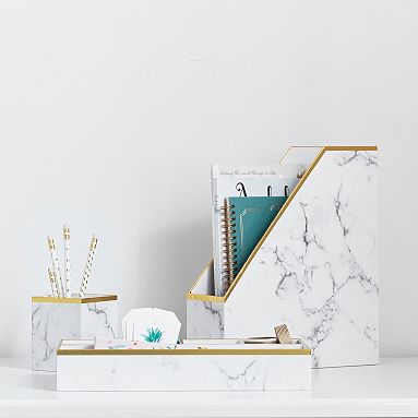 Paper Desk Accessories - White Marble, Desk Decor