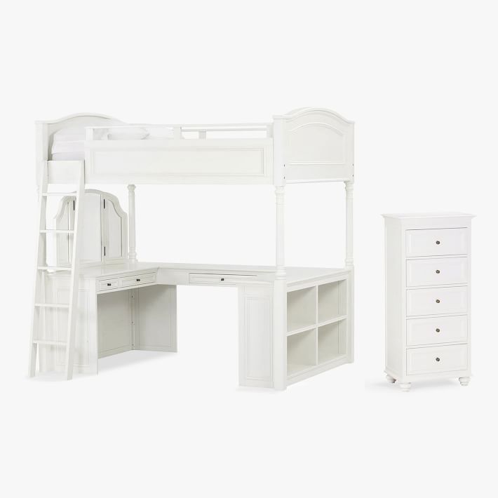 Chelsea Vanity Loft Bed &amp; 5-Drawer Tower Dresser Set