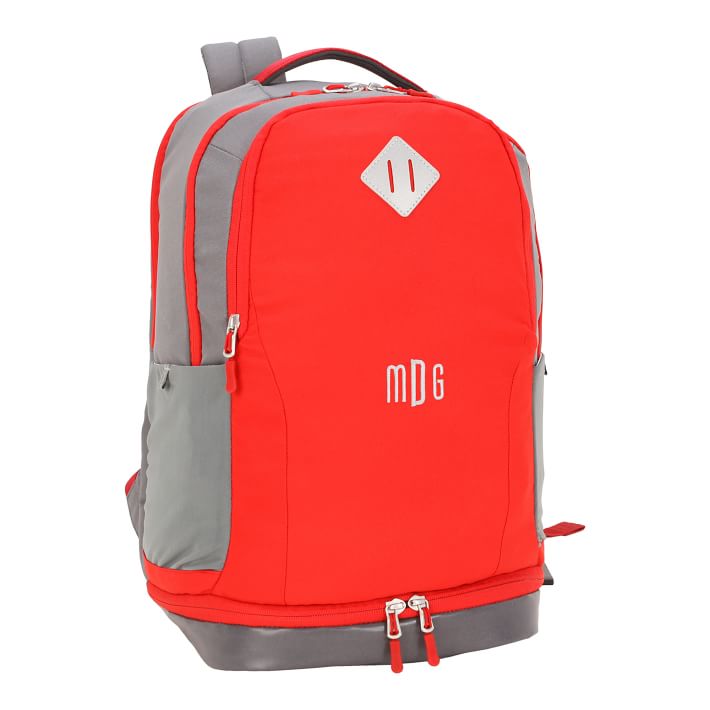 Gray/Red Solid Athletic Recycled Backpack