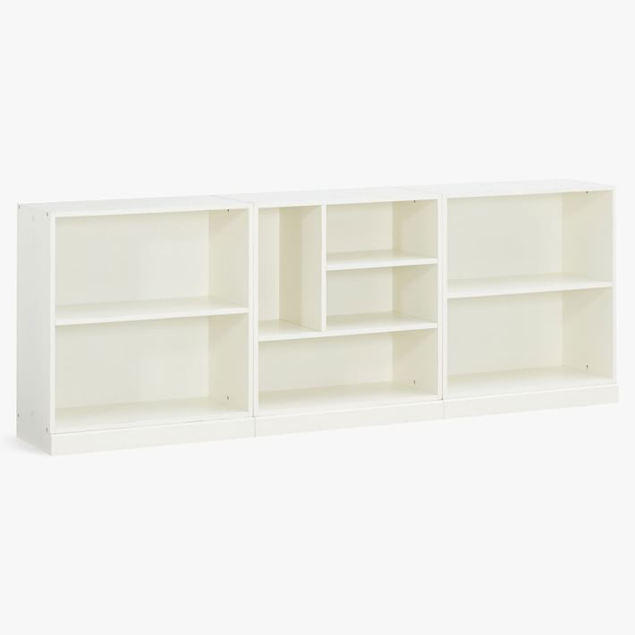 Stack Me Up Triple Mixed Shelf Low Bookcase, Antique White, UPS