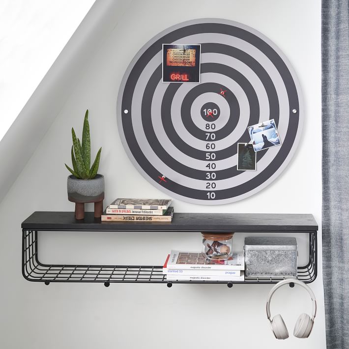 Metal Grid Shelf with Hooks