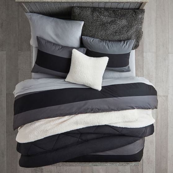 Black/Gray Bold Rugby Stripe Duvet Get The Look Pottery Barn Teen