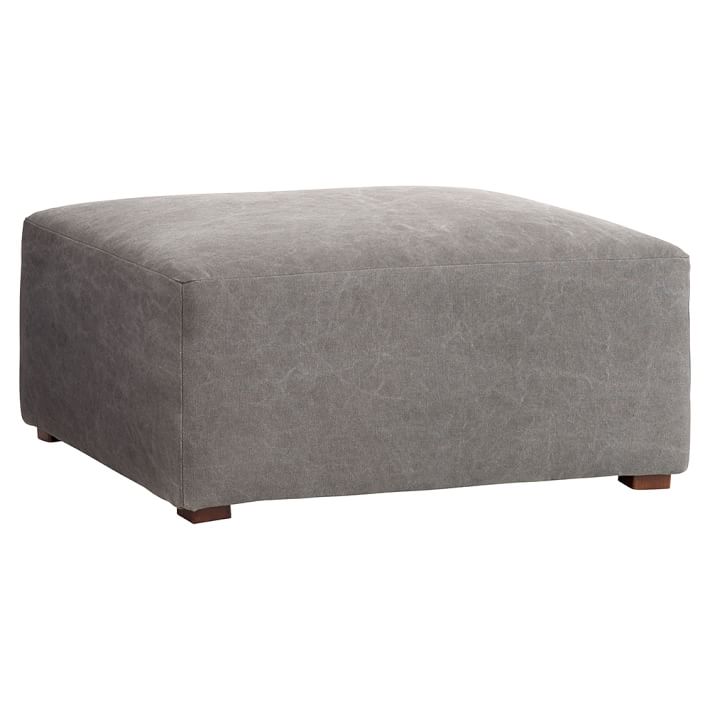Bryce Lounge Ottoman, Enzyme Washed Canvas Light Gray