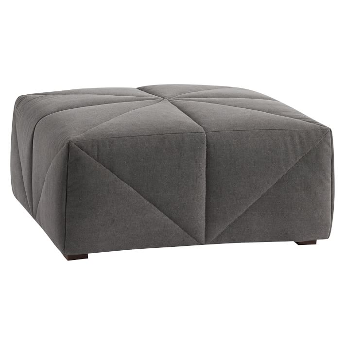 Stitch Sectional Ottoman, Enzyme Washed Canvas Light Gray