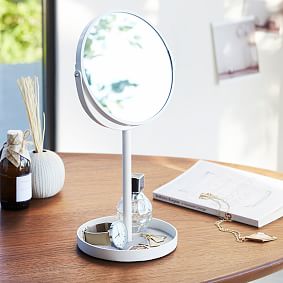 Yamazaki Home Makeup Organizer with Mirror - Steel + Wood - White