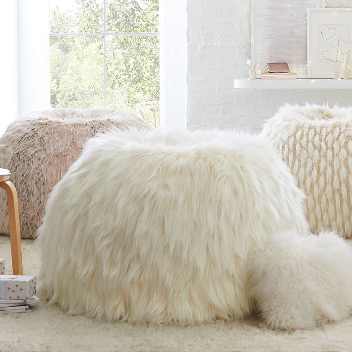 Himalayan Faux Fur Ivory Bean Bag Chair Slipcover Only