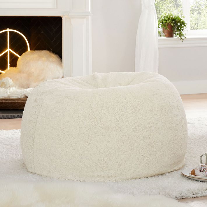 Sherpa Ivory Bean Bag Chair Slipcover Only