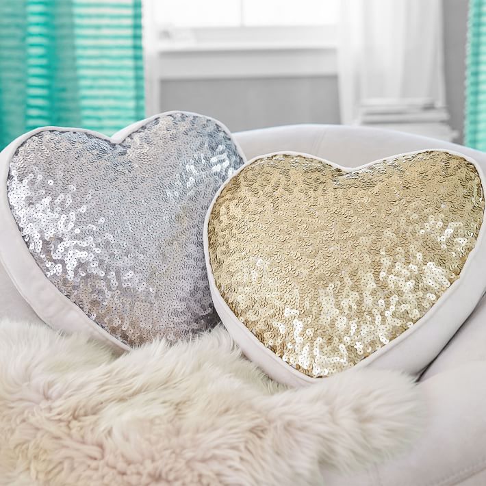 Gold sequin heart store pillow