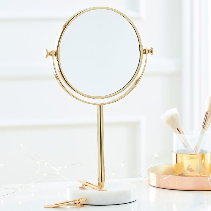 Marble and Gold Storage Vanity Mirror