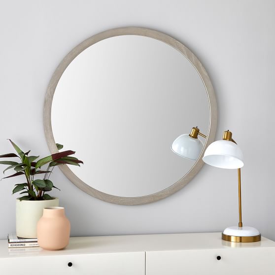 Brushed Fog Wood Framed Round Mirror | Pottery Barn Teen