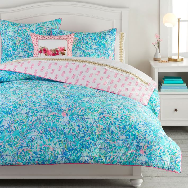 Lilly Pulitzer Pineapple Party Comforter and pillows