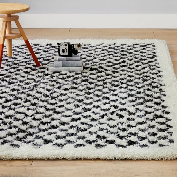 Checkered Wool Rug - Charcoal