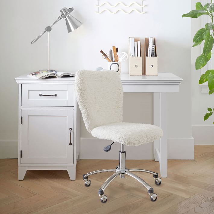 Hampton Small Space Storage Desk and Sherpa Ivory Airgo Desk Chair Set