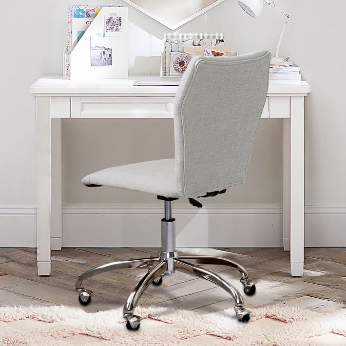 Beadboard Classic Small Space Desk and Chenille Plain Weave Washed Light Gray Airgo Desk Chair Set
