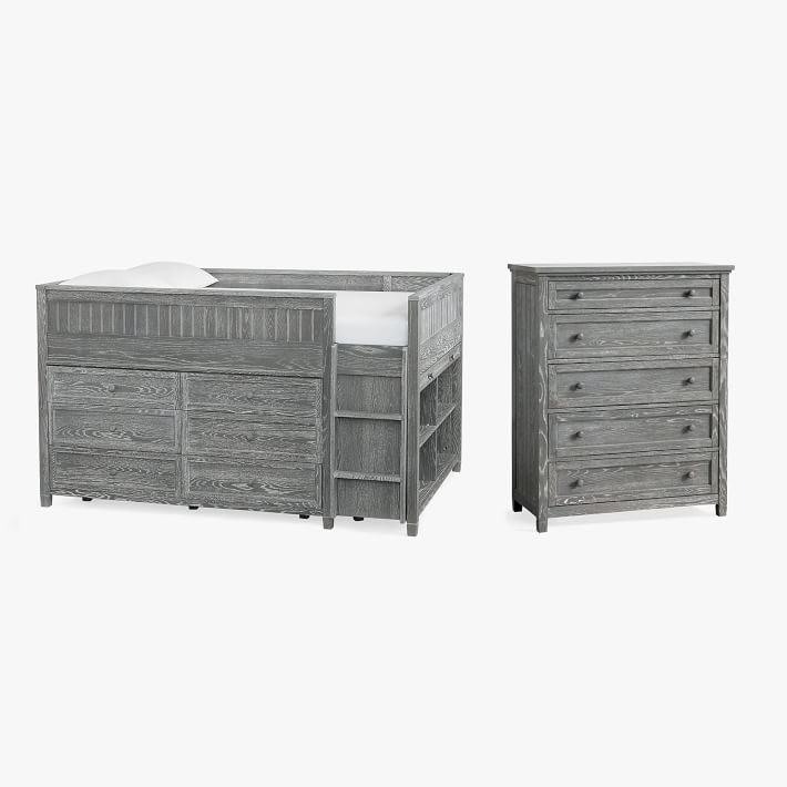 Beadboard Low Loft Bed &amp; 5-Drawer Dresser Set