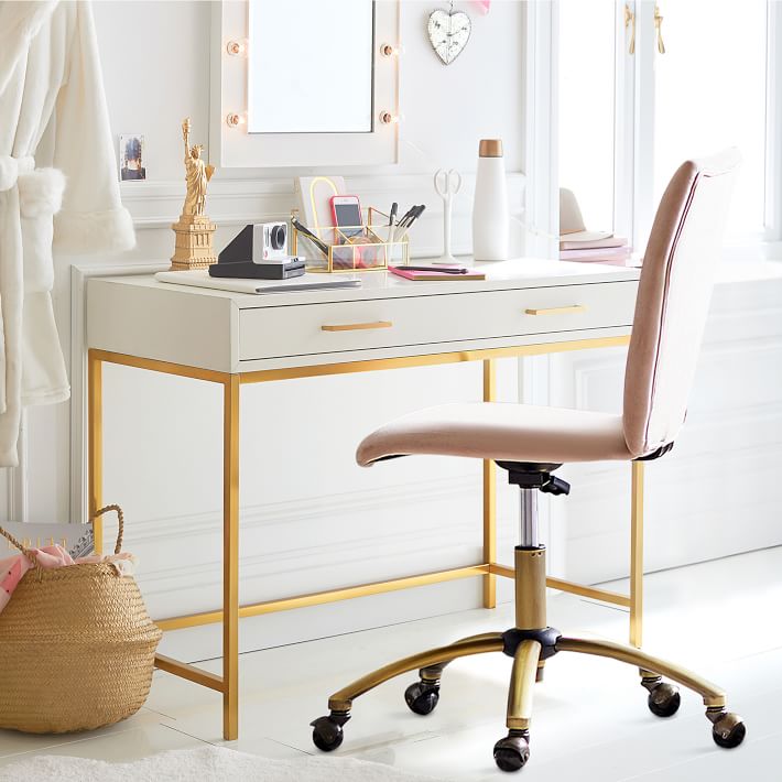 Blaire Small Space Desk and Lustre Velvet Dusty Blush Airgo Desk Chair Set
