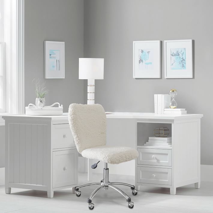 Beadboard Smart Drawer &amp; Cubby Corner Storage Desk and Sherpa Ivory Airgo Desk Chair Set