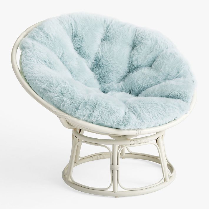 Feathery Faux-Fur Porcelain Blue Papasan Chair