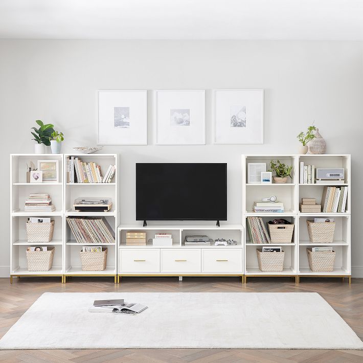 Blaire Media Double Bookcase with Cubbies