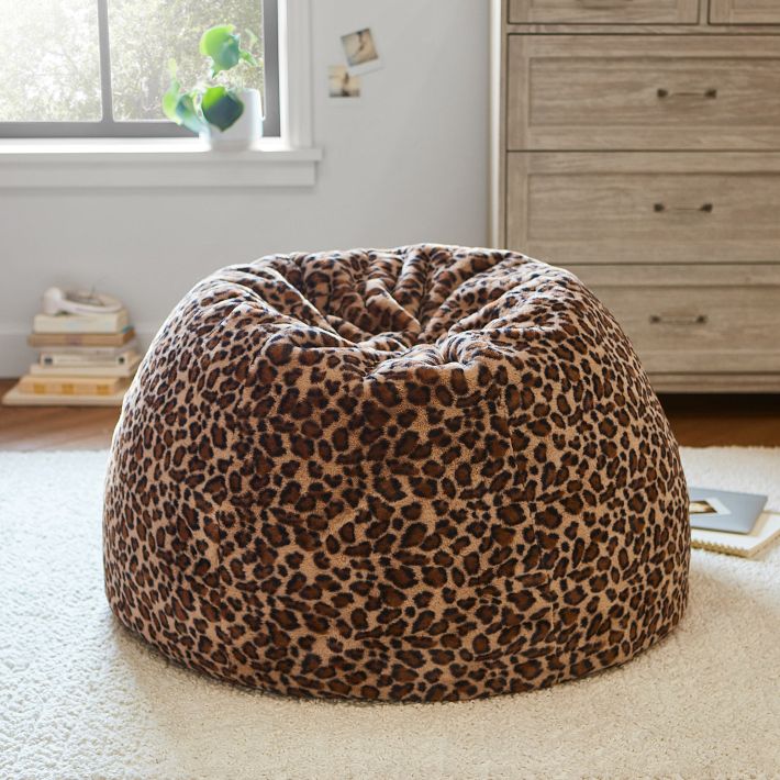 Cheetah Faux Fur Bean Bag Chair Slipcover Only