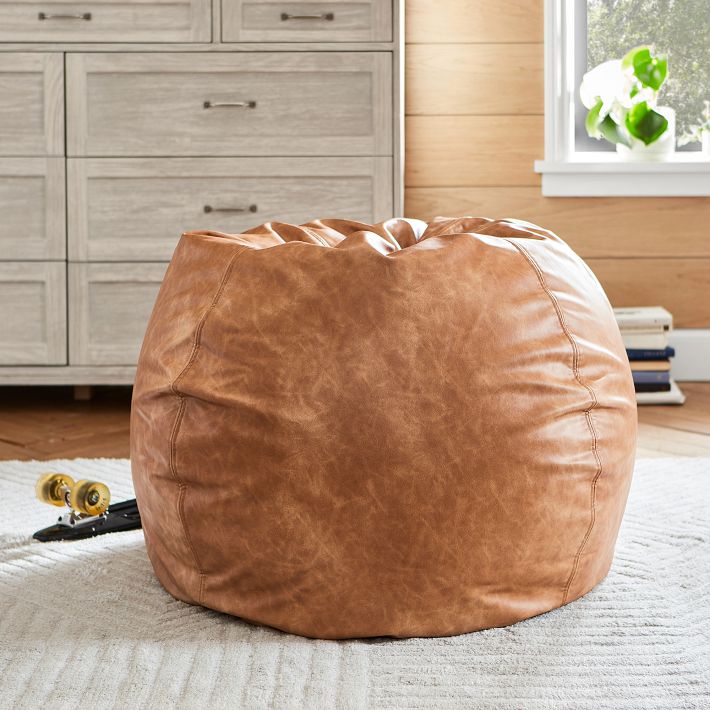 Faux Leather Caramel Bean Bag Chair Slipcover Only