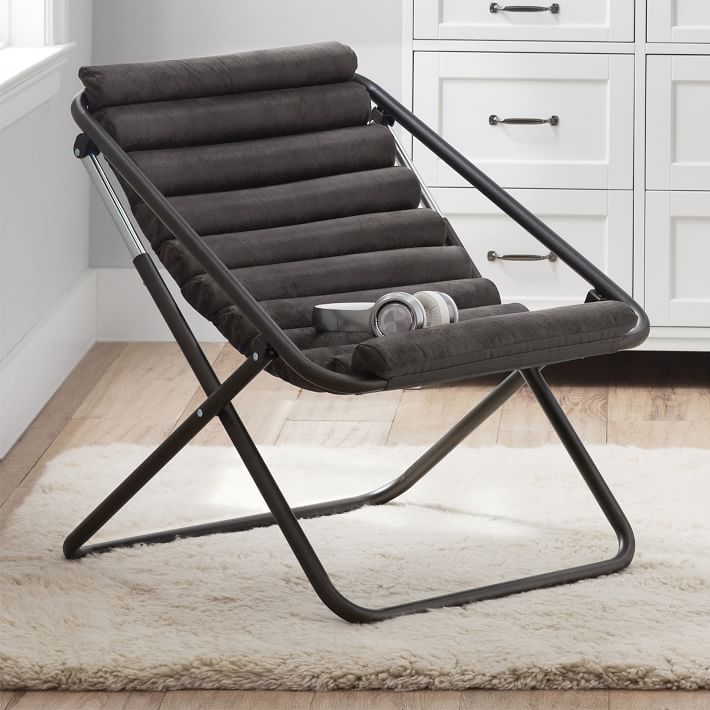 Textured Faux Suede Charcoal Channeled Sling Chair | Pottery Barn Teen - Textured Faux Suede Apartment Chair
