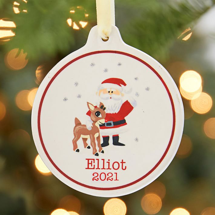 Santa And Rudolph Ceramic Disc Ornament
