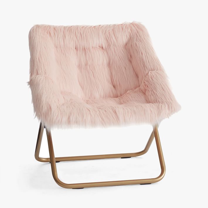 Himalayan Faux-Fur Blush Hang-A-Round Square Chair
