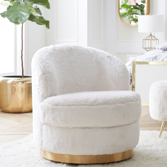 Polar Bear Faux-Fur Round Tufted Swivel Desk Chair