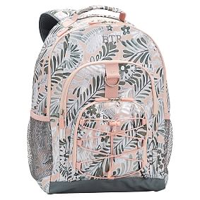Gear-Up Gray Peach Metallic Feather Backpack