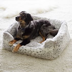 Faux-Fur Pet Bed, Grey Leopard