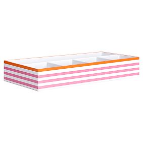 Printed Paper Desk Accessories Set, Pink Stripe With Tangerine Trim