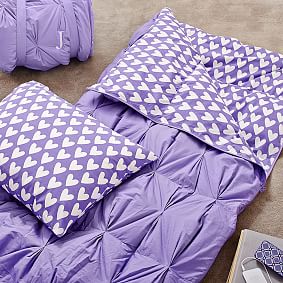 Pintuck Sleeping Bag &amp; Pillowcase, Purple Sweethearts