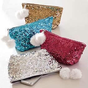 Sparkle Sequin Beauty Pouch, Silver and Gold
