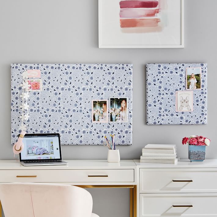 Preppy Printed Pinboards, Blue Paisley